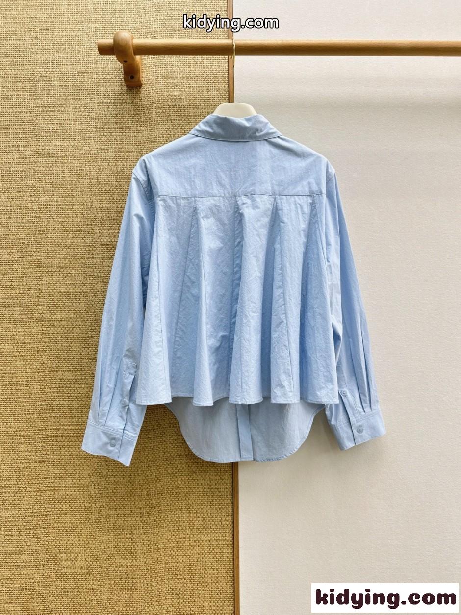 カジュアル アナグラム刺繍 コットン 長袖シャツ ロエベ シャツ 偽物 ライトブルー-3