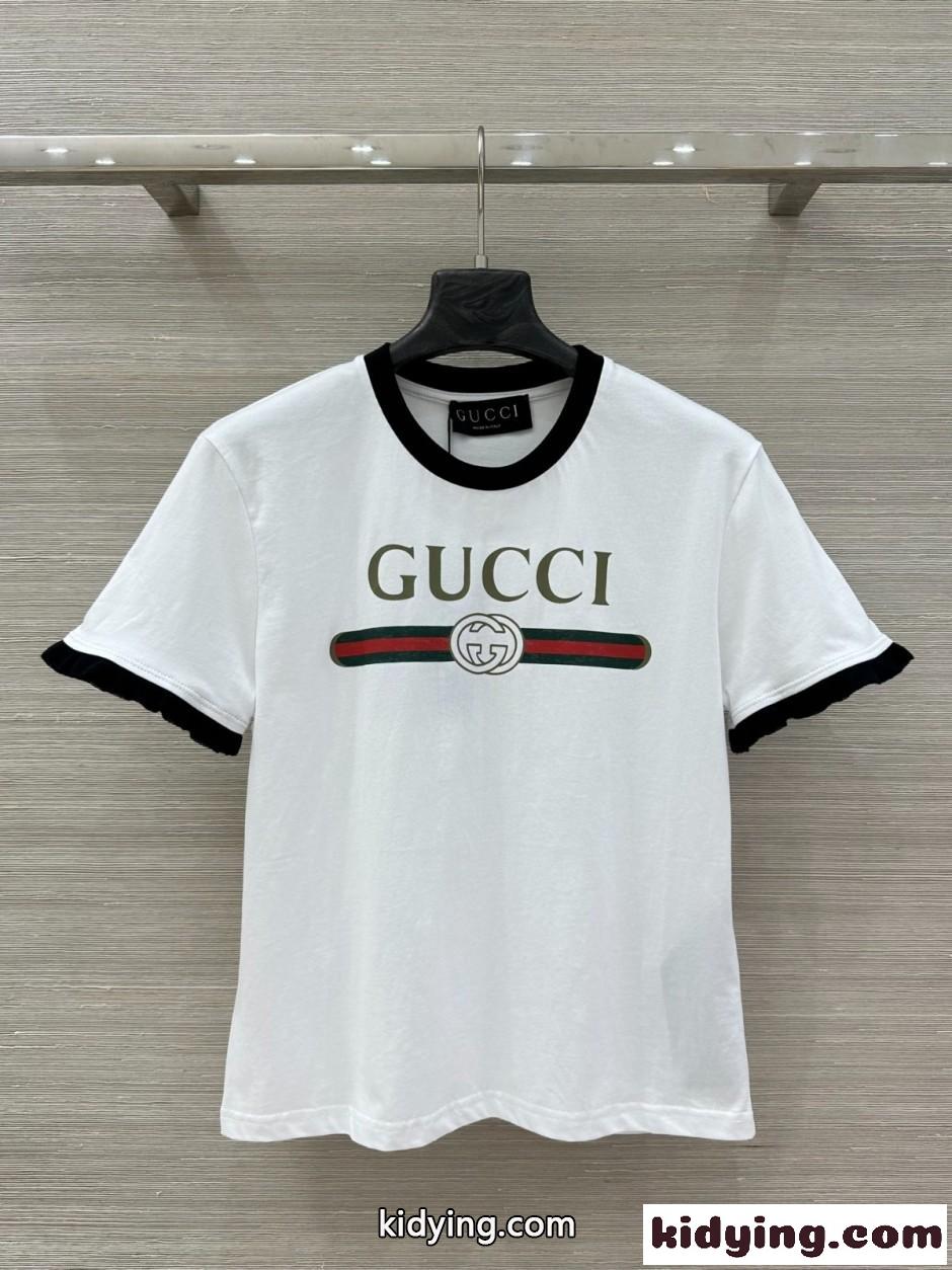 人気 カジュアル ロゴ入り コットン 半袖Tシャツ グッチ Tシャツ コピー ホワイト-0