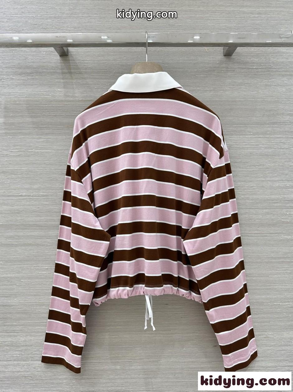 ボーダー柄 コットン 長袖ポロシャツ プラダ Tシャツ 偽物 トップス-4