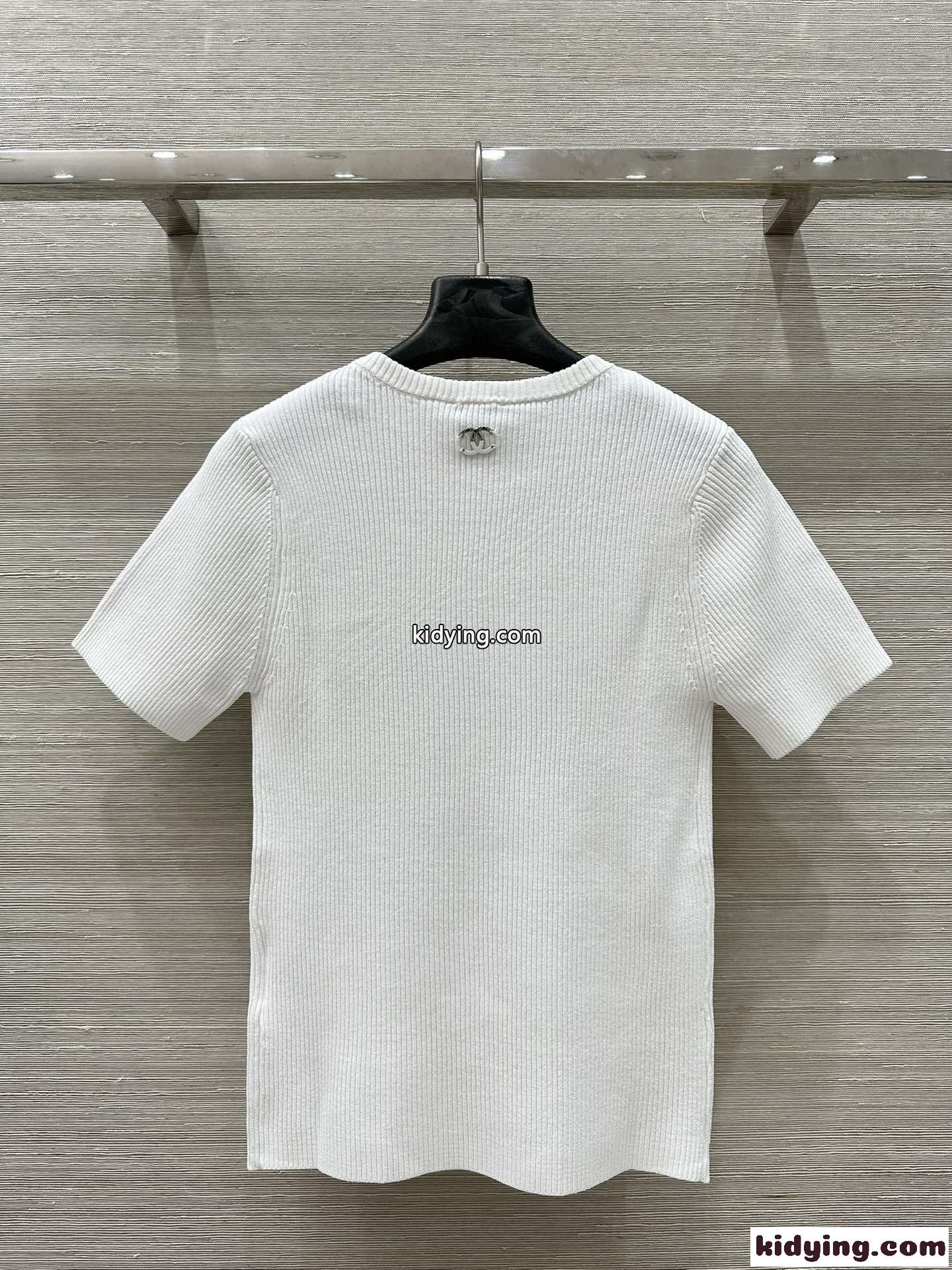 シンプル 合わせやすい シャネル ニット コピー 半袖ニット ホワイト-3