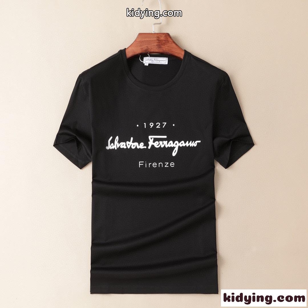 シンプル ロゴ プリント クルーネック サルヴァトーレ・フェラガモ 半袖tシャツ コピー メンズ 春夏 トップス-0