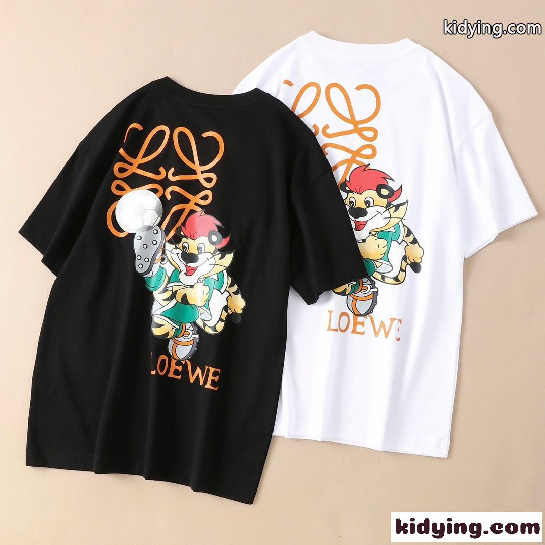 目を引く プリント 定番 ロエベ tシャツ コピー メンズ 半袖 春夏 トップス カジュアル おしゃれ クルーネック ホワイト ブラック-0
