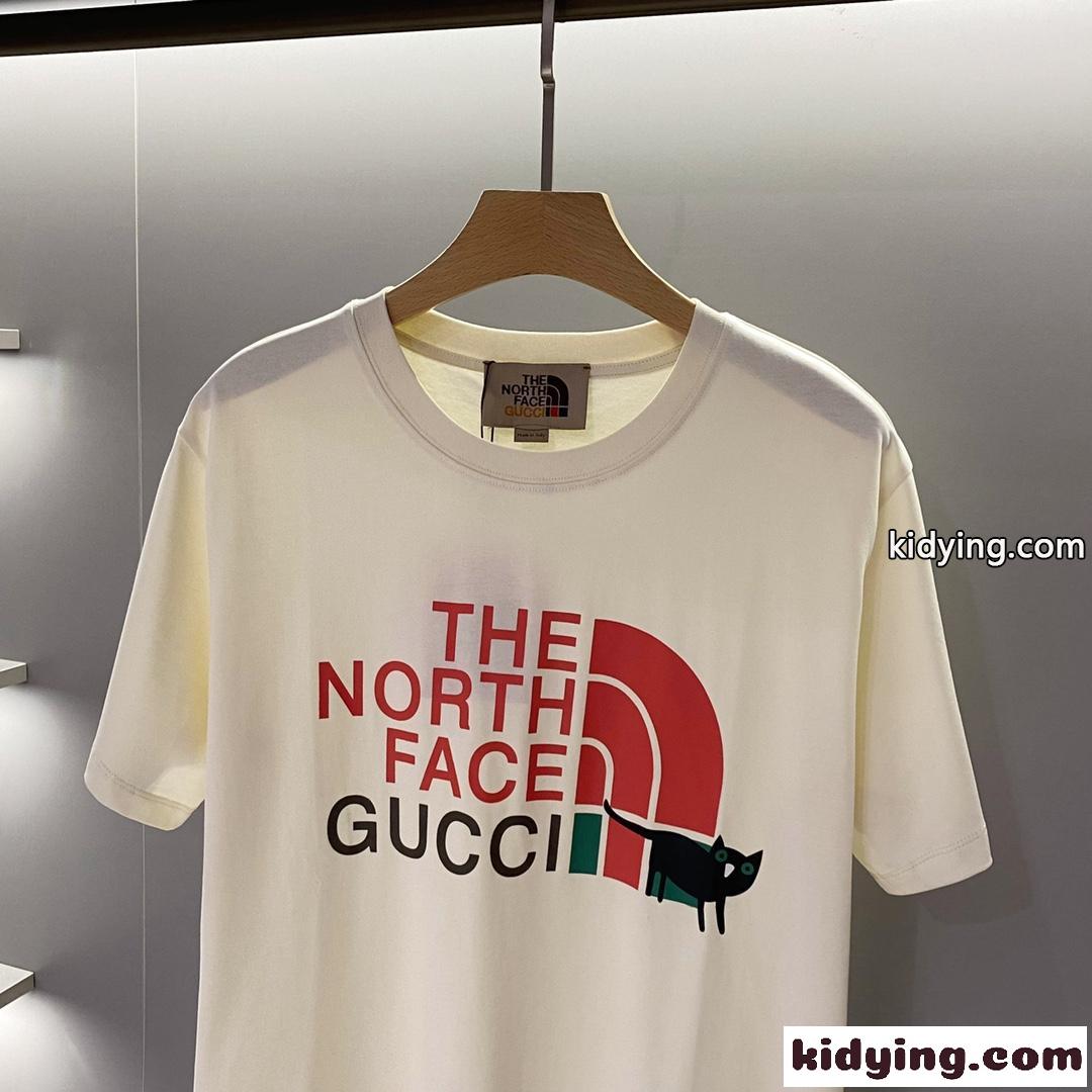 THE NORTH FACE x GUCCI 大人気 コラボ プリント グッチ 半袖Tシャツ コピー コットン クルーネック トップス-2