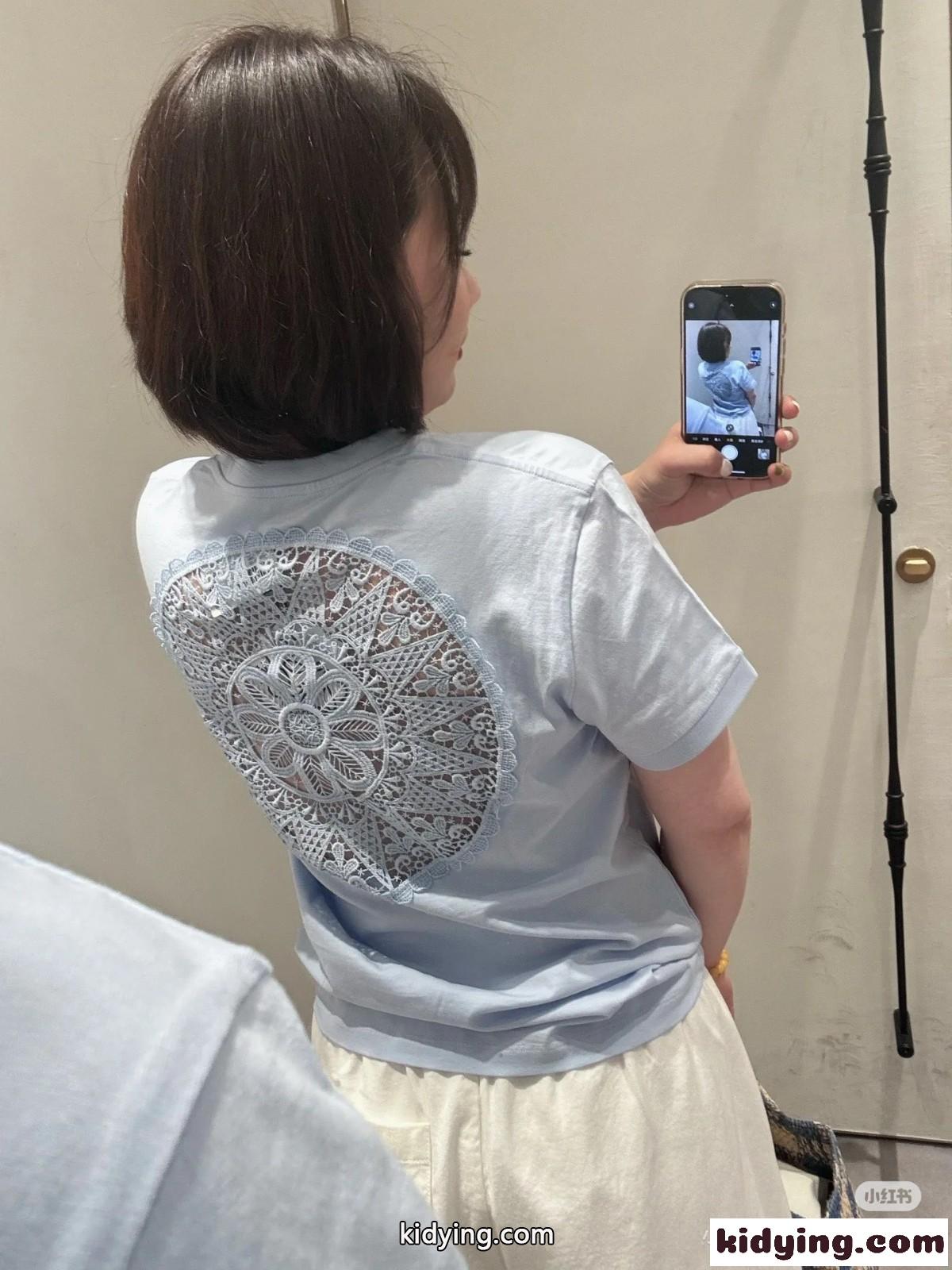 カジュアル 合わせやすい レース Tシャツ ロエベ Tシャツ コピー ライトブルー-4