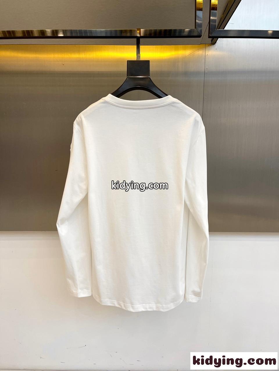 シンプル クルーネック 長袖Tシャツ モンクレール Tシャツ 偽物 ホワイト-3