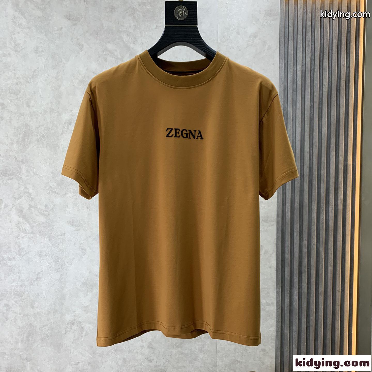 ベーシック シンプル ロゴ クルーネック 半袖Tシャツ エルメネジルド・ゼニア Tシャツ コピー キャメル-0