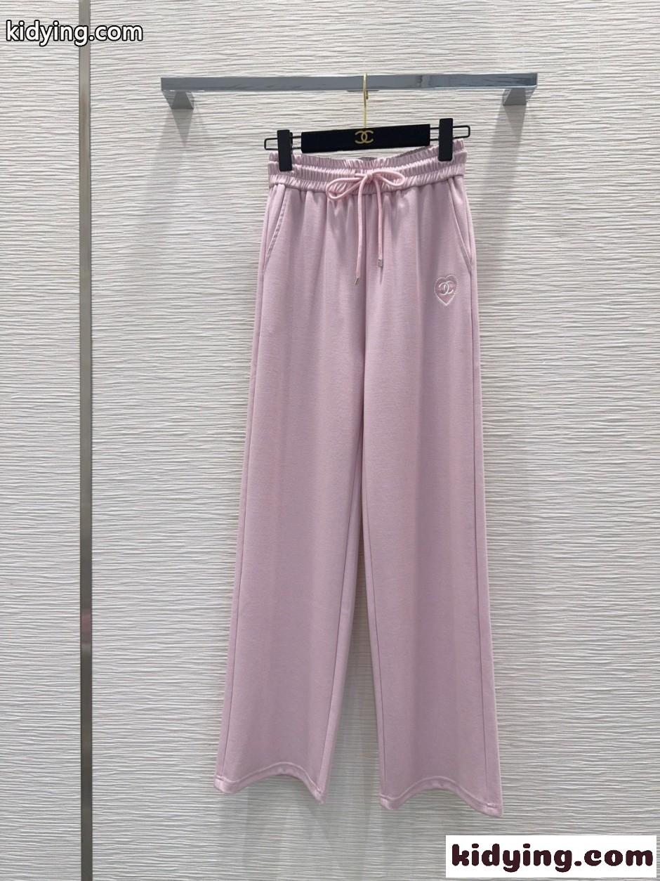 ハートロゴ刺繍 テンセルブレンド ロングパンツ シャネル パンツ コピー ピンク-0