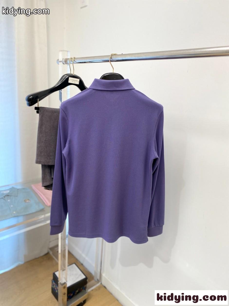 エルメネジルド・ゼニア Tシャツ 偽物 洗練された ハーフジップ 長袖ポロシャツ パープル-4