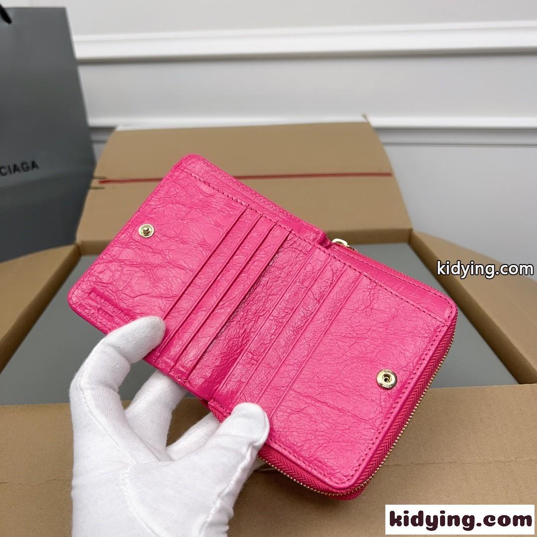上品 高級感 コンパクトウォレット バレンシアガ 財布 コピー 二つ折り財布 ローズレッド-4