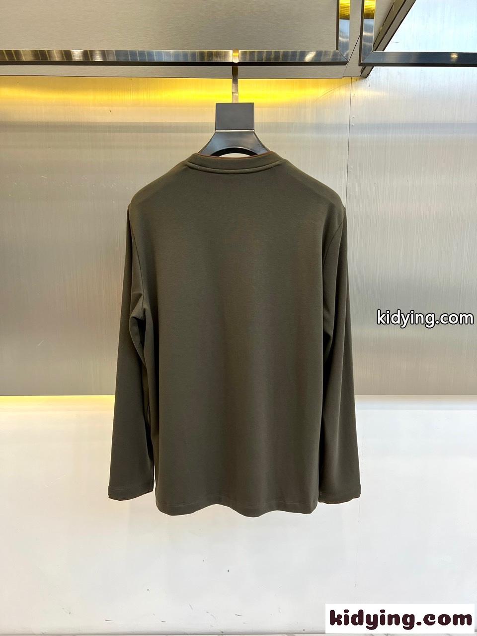 シンプル クルーネック 長袖Tシャツ エルメネジルド・ゼニア Tシャツ 偽物 グリーン-3