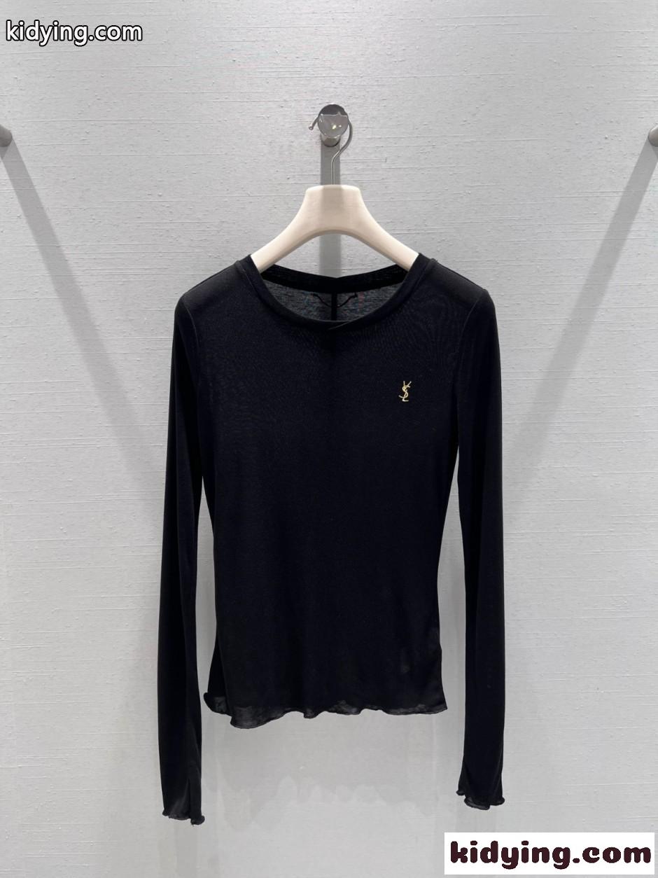 シンプル YSL 長袖Tシャツ イヴ・サンローラン Tシャツ コピー ブラック-1