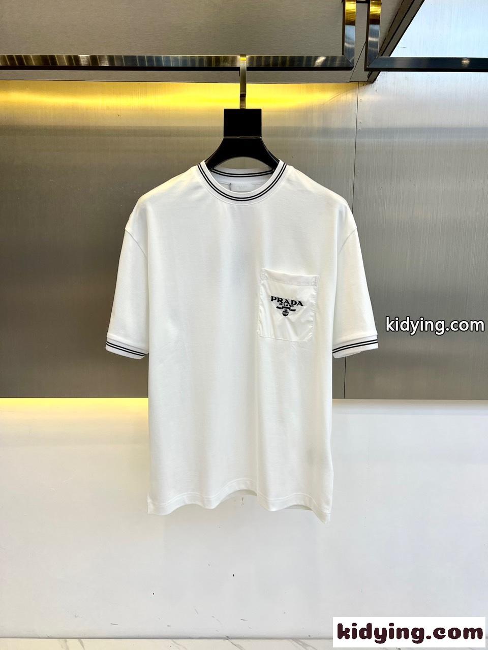 カジュアル 合わせやすい クルーネック プラダ Tシャツ 偽物 半袖トップス ホワイト-1