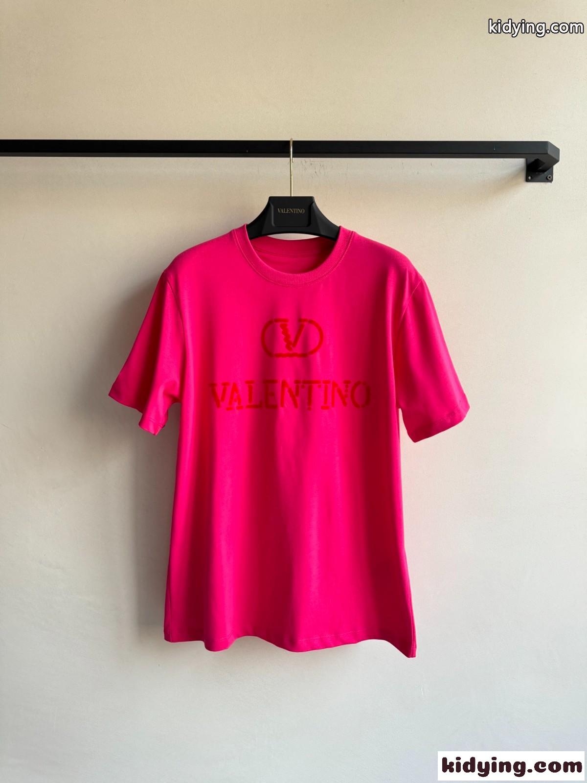 シンプル ロゴ コットン 半袖Tシャツ ヴァレンティノ Tシャツ スーパーコピー ピンク-2