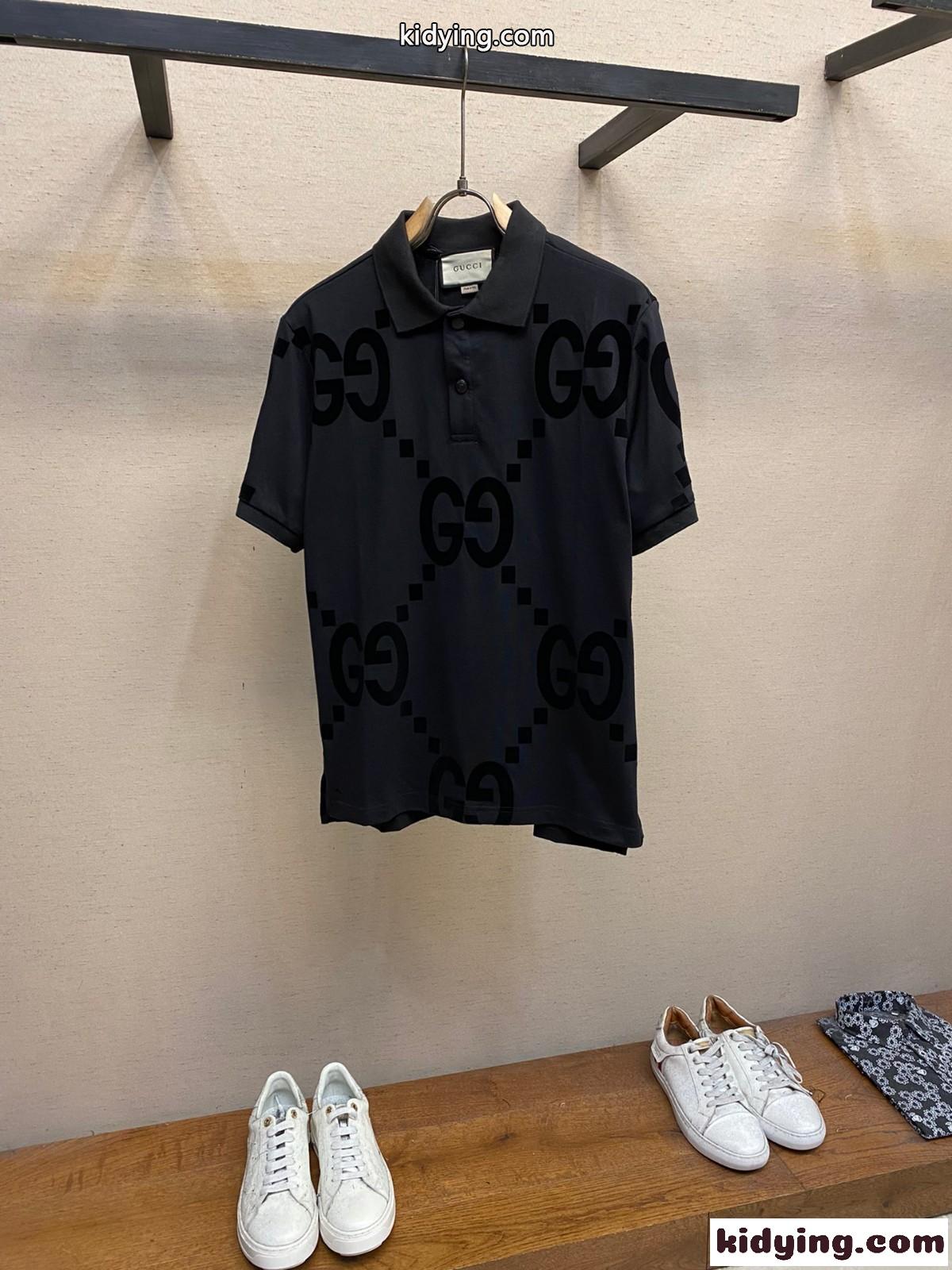 洗練された カジュアル グッチ 半袖Tシャツ コピー コットン ポロシャツ ブラック-0
