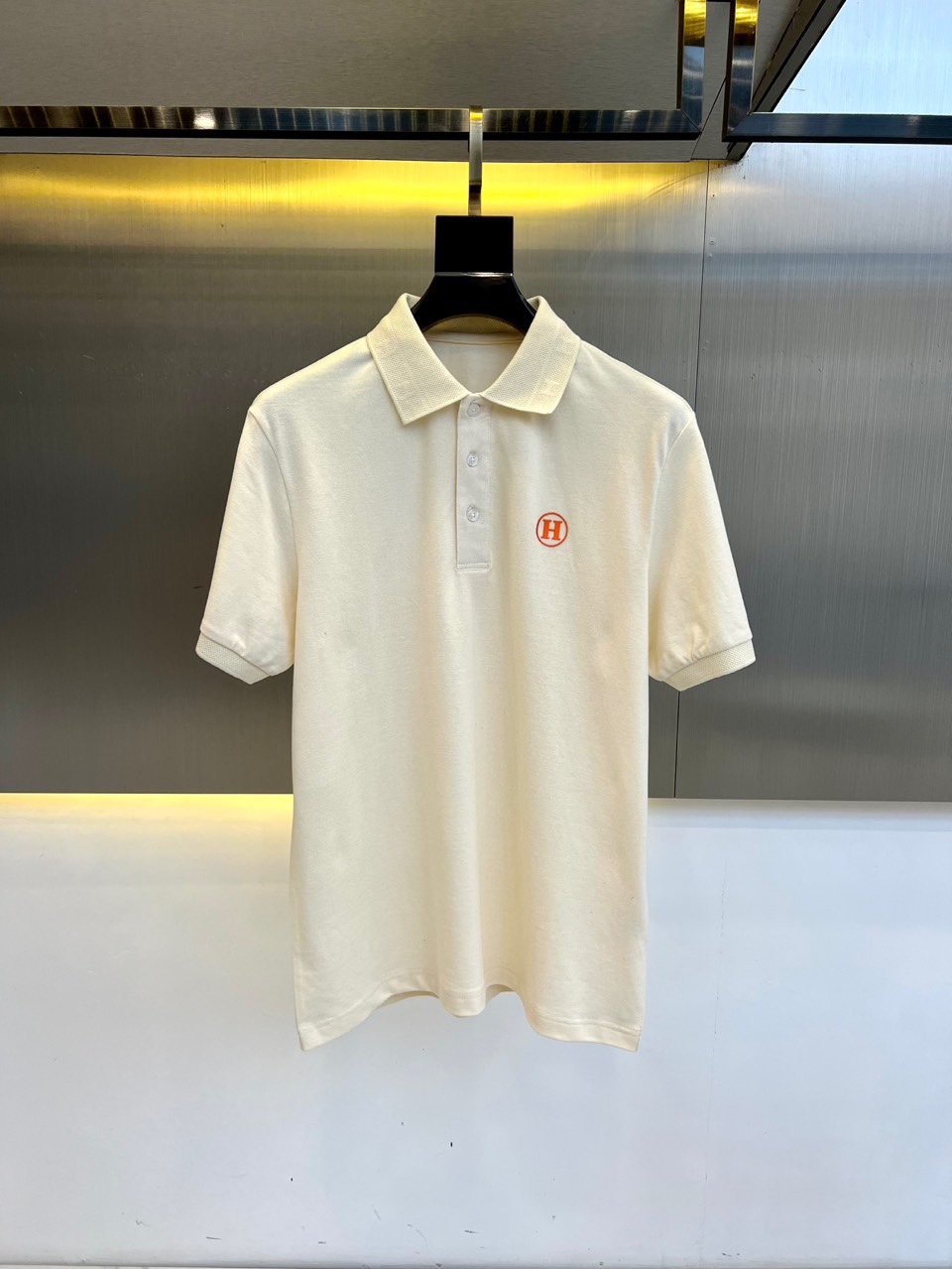 洗練された コットン ポロシャツ エルメス Tシャツ 偽物 半袖トップス ベージュ-0