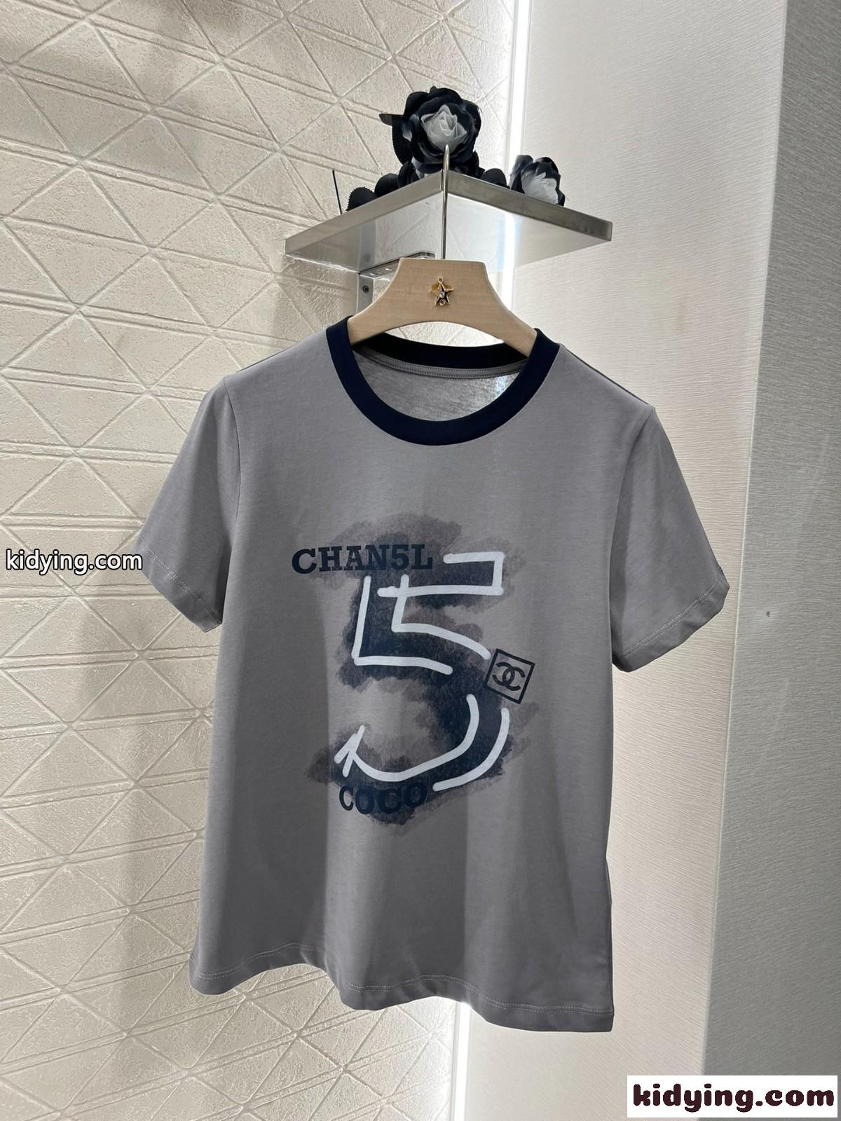 カジュアル プリント コットン 半袖Tシャツ シャネル Tシャツ コピー クルーネック-2