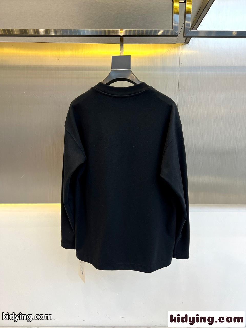 シンプル トリオンフ コットン 長袖Tシャツ セリーヌ Tシャツ コピー ブラック-4