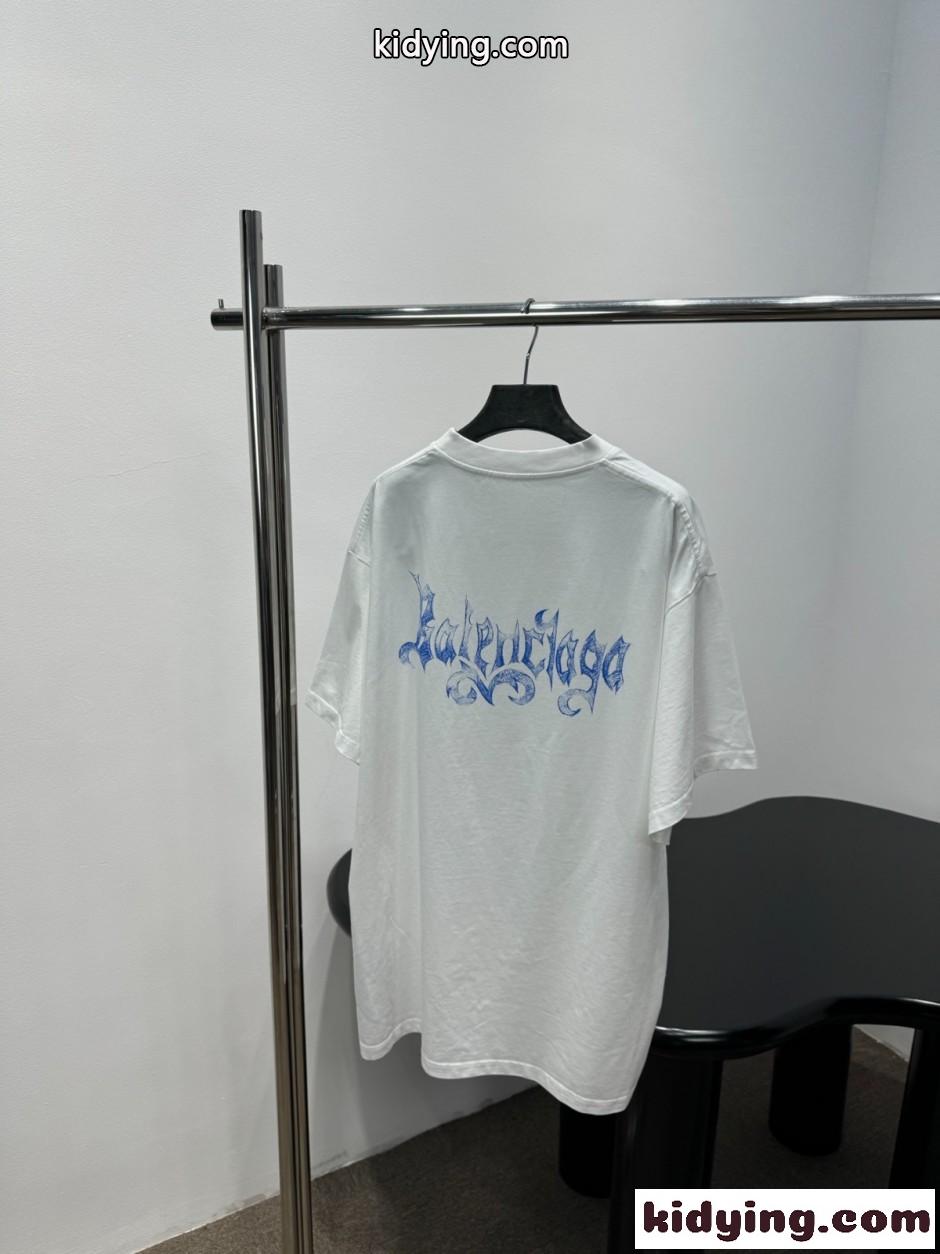 バレンシアガ Tシャツ 偽物 ユニセックス プリント クルーネック 半袖Tシャツ-2
