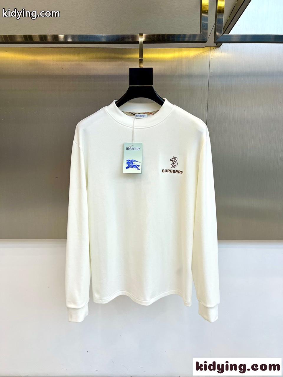シンプル ロゴ刺繍 コットン 長袖Tシャツ バーバリー Tシャツ 偽物 ホワイト-0