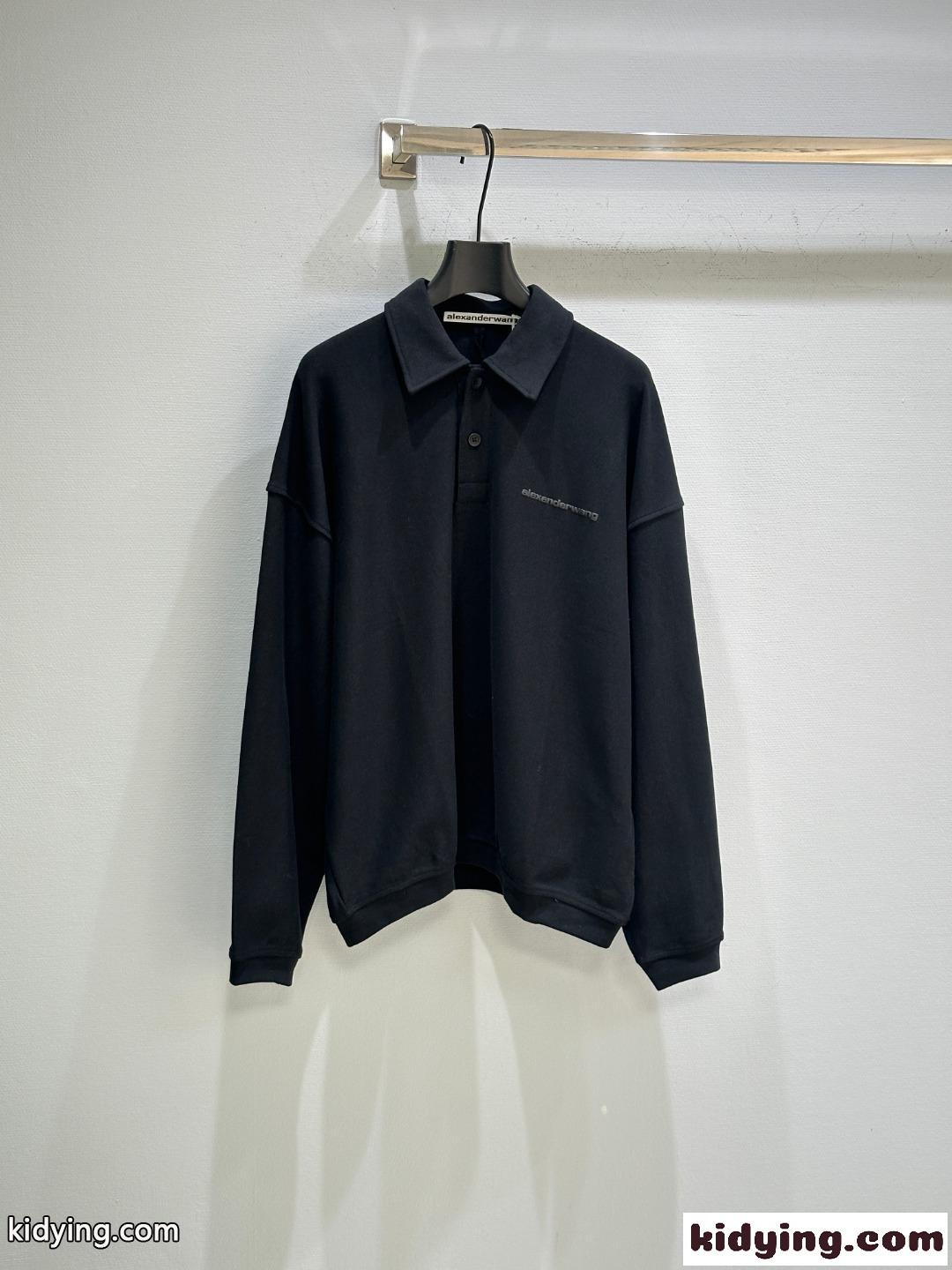 カジュアル コットン 長袖 ポロシャツ アレキサンダーワング Tシャツ コピー ブラック-0