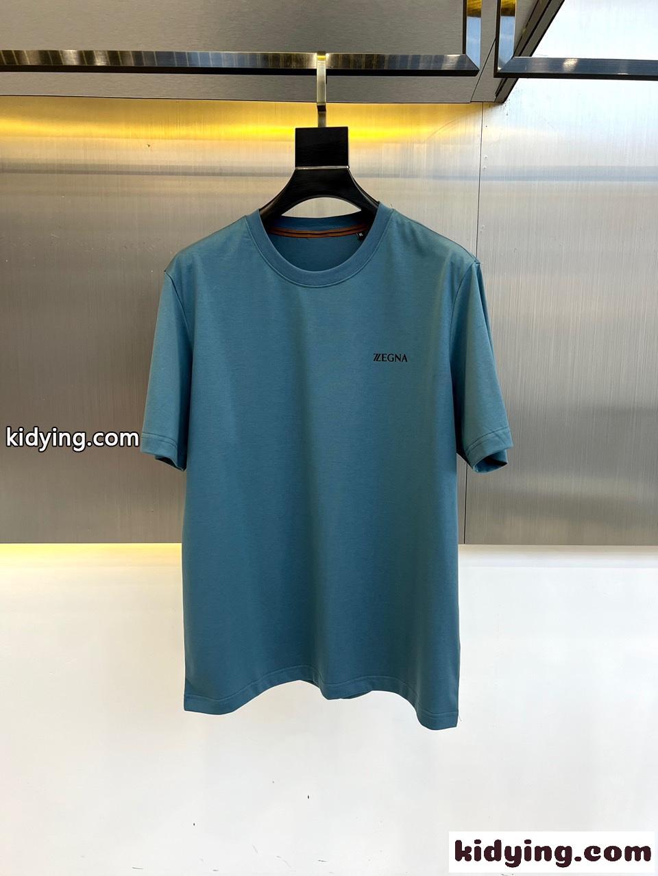 シンプル ロゴ入り クルーネック エルメネジルド・ゼニア 半袖Tシャツ コピー ブルー-0