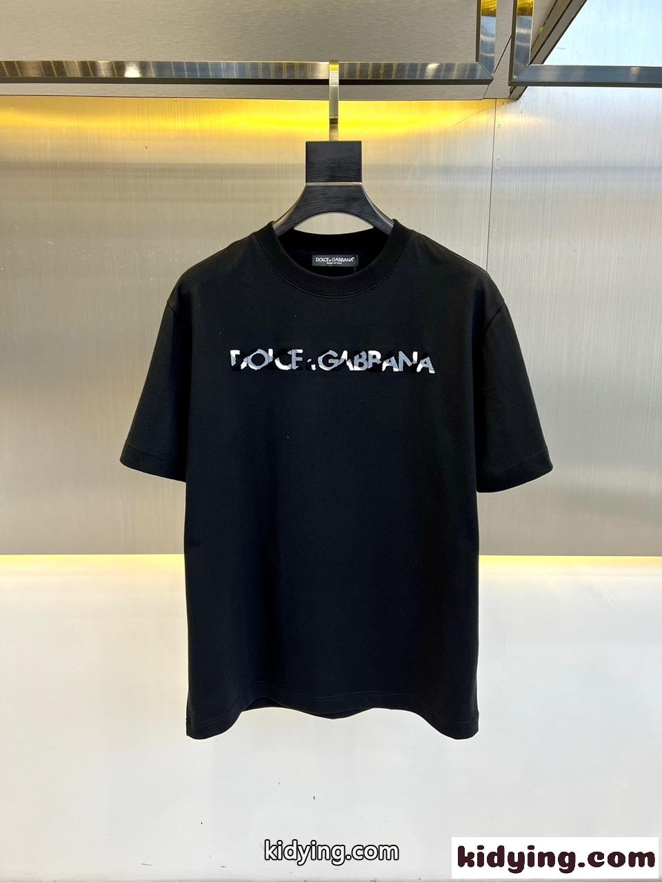 ドルチェ&ガッバーナ Tシャツ コピー シンプル ロゴ入り クルーネック 半袖Tシャツ ブラック-0