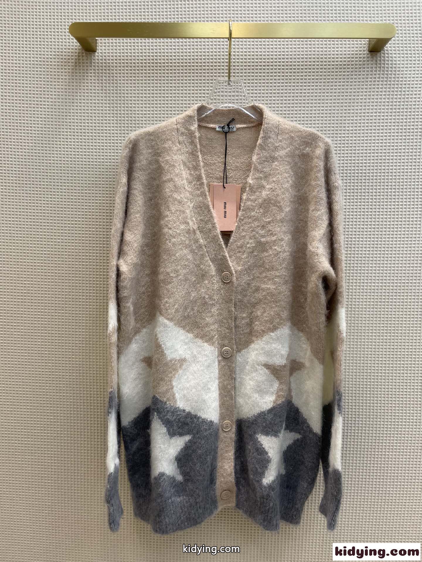ふわふわ ニット カーディガン バイカラー Ｖネック 合わせやすい ミュウミュウ レディース コピー アウター-2