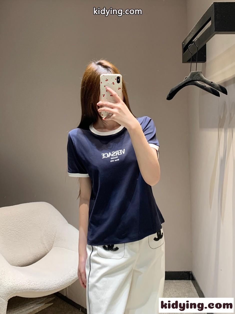 定番 カジュアル リンガーTシャツ ヴェルサーチ Tシャツ コピー ネイビー-5