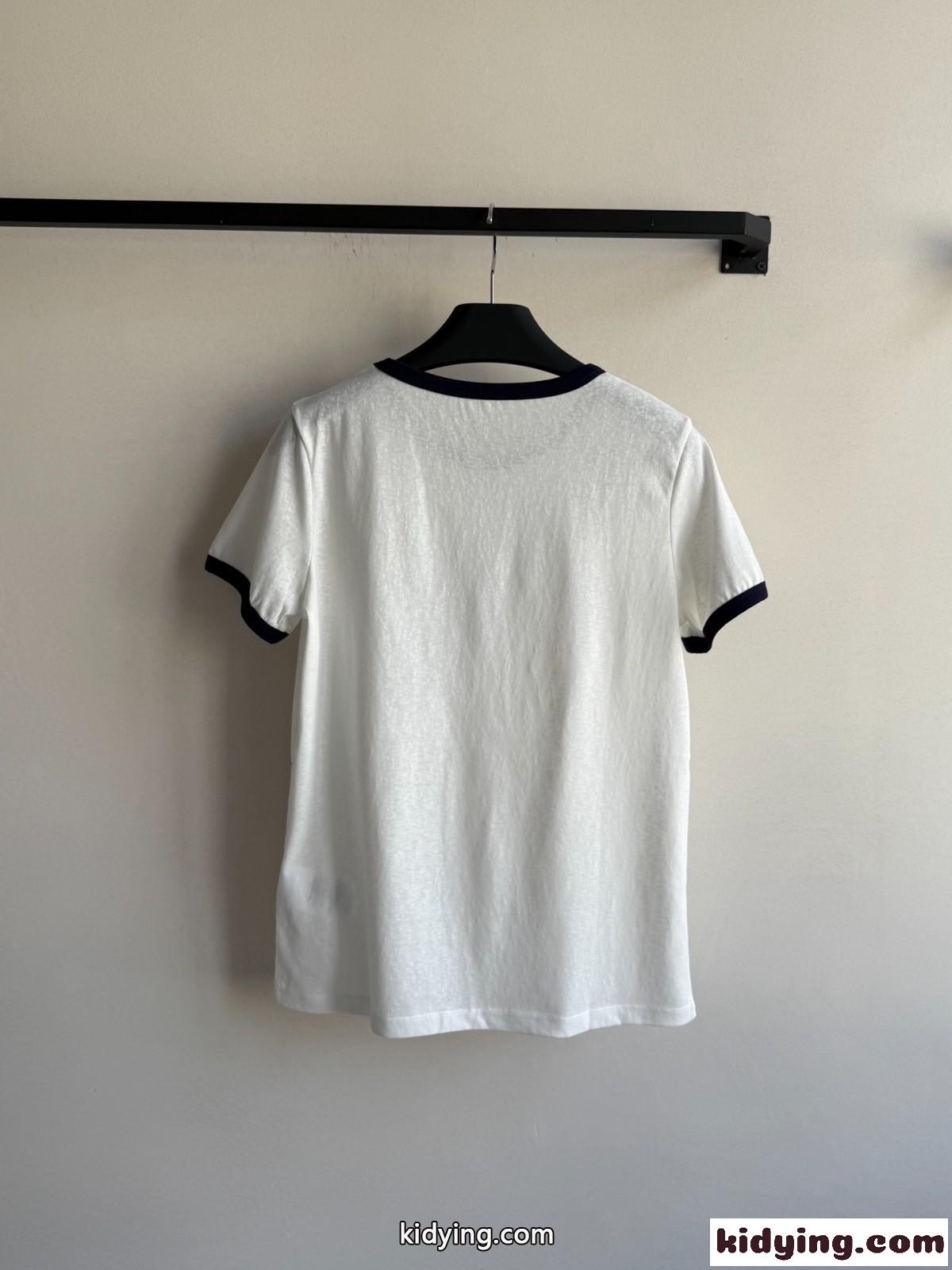 カジュアル コットン 配色 半袖Tシャツ イヴ・サンローラン Tシャツ コピー ホワイト-2