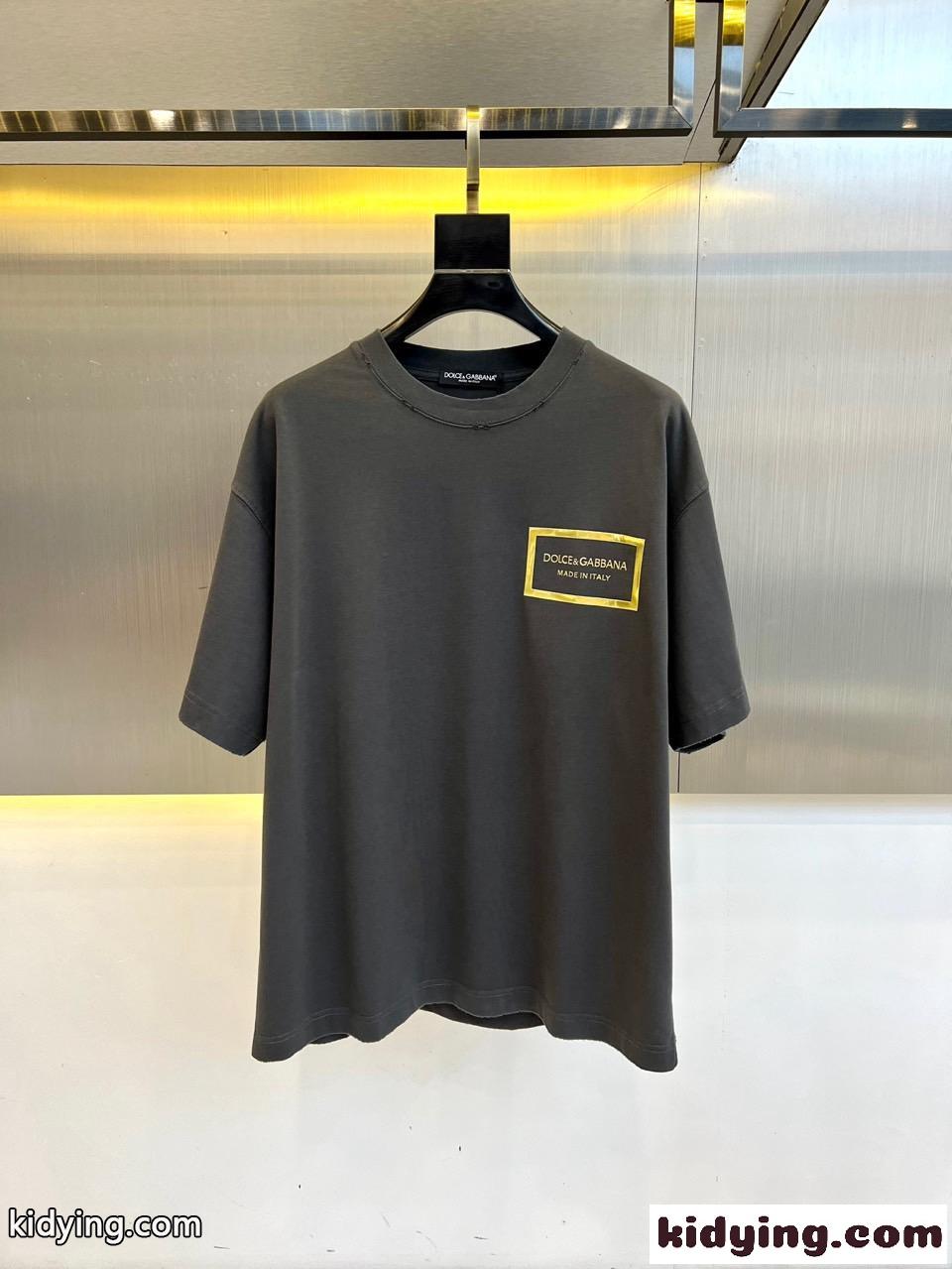カジュアル ロゴ 半袖Tシャツ ドルチェ&ガッバーナ Tシャツ 偽物 コットン グレー-0