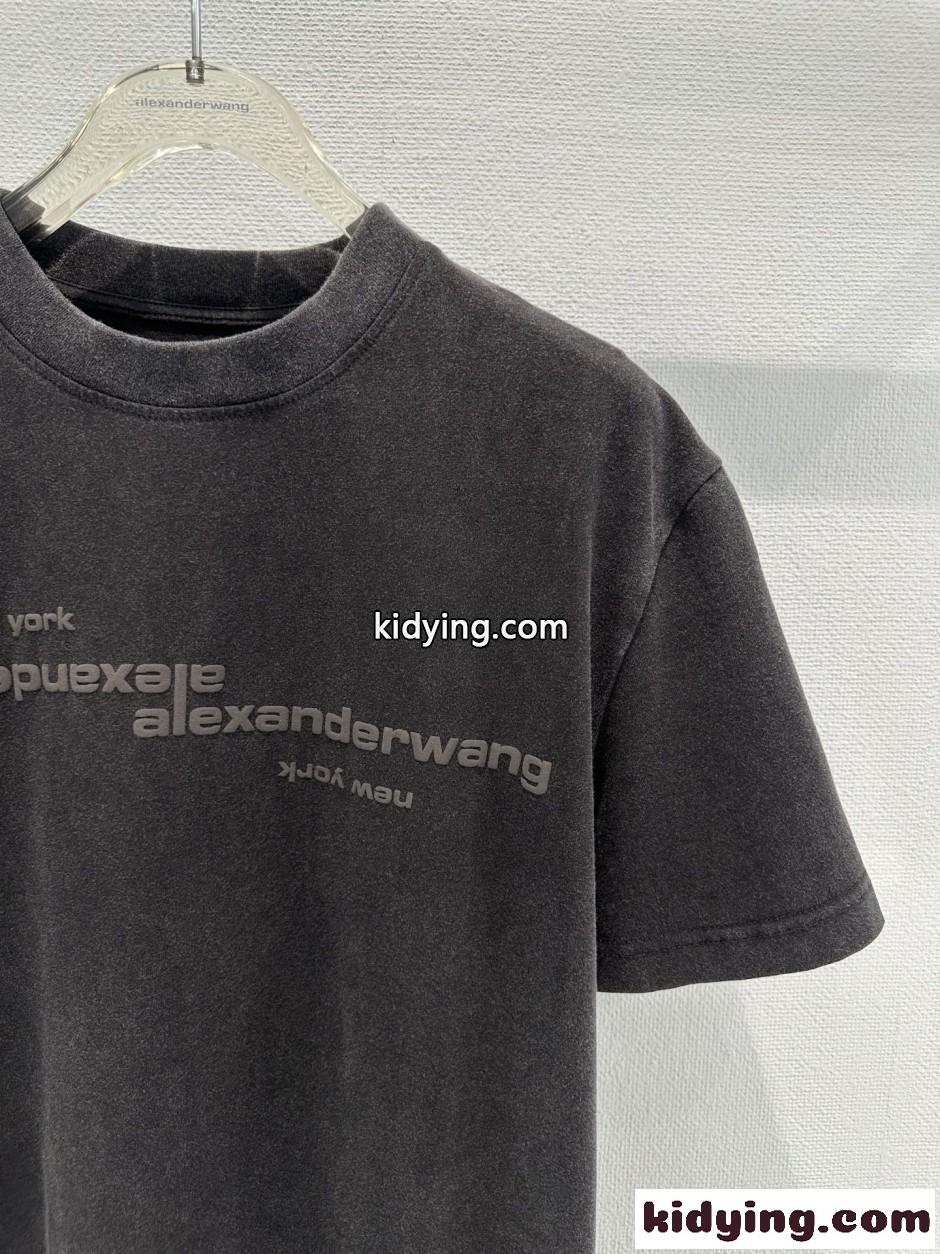 ユニセックス ロゴ入り 半袖Tシャツ アレキサンダーワング Tシャツ コピー ダークグレー-1