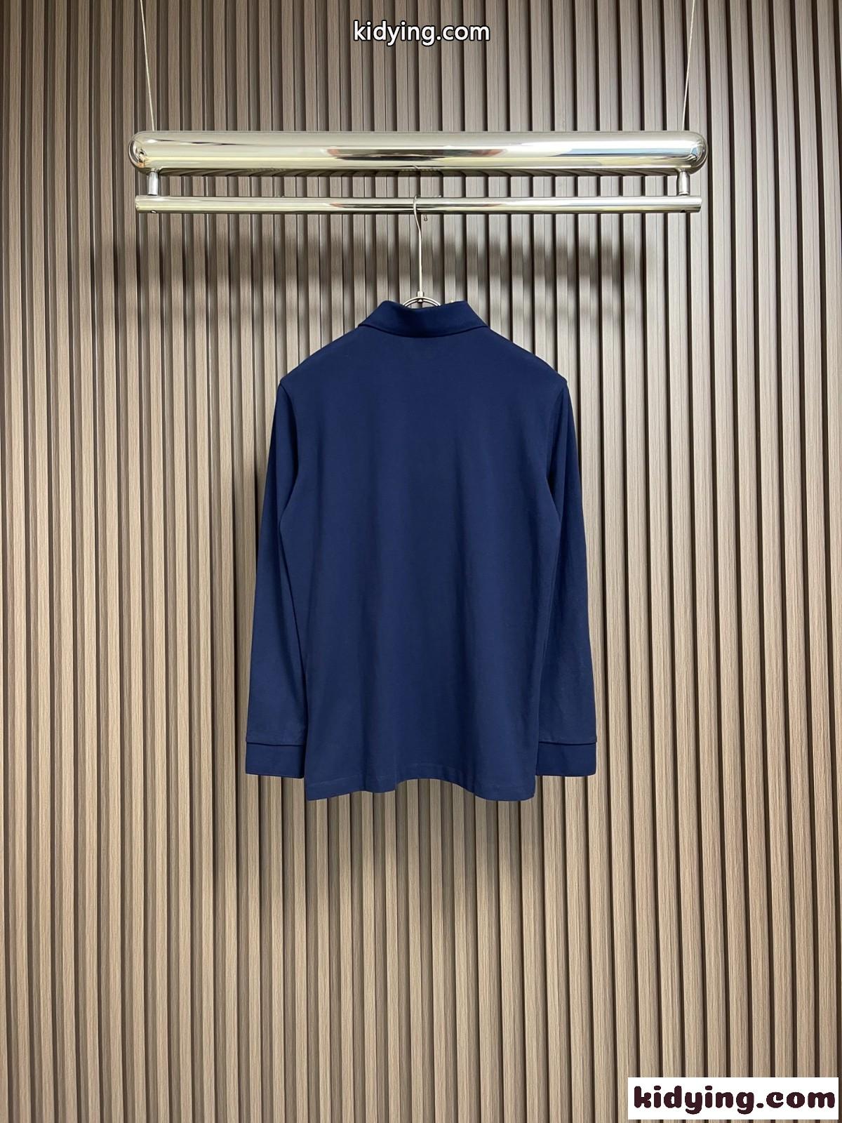 ロングスリーブ コットン ポロシャツ バーバリー Tシャツ コピー ブルー-1