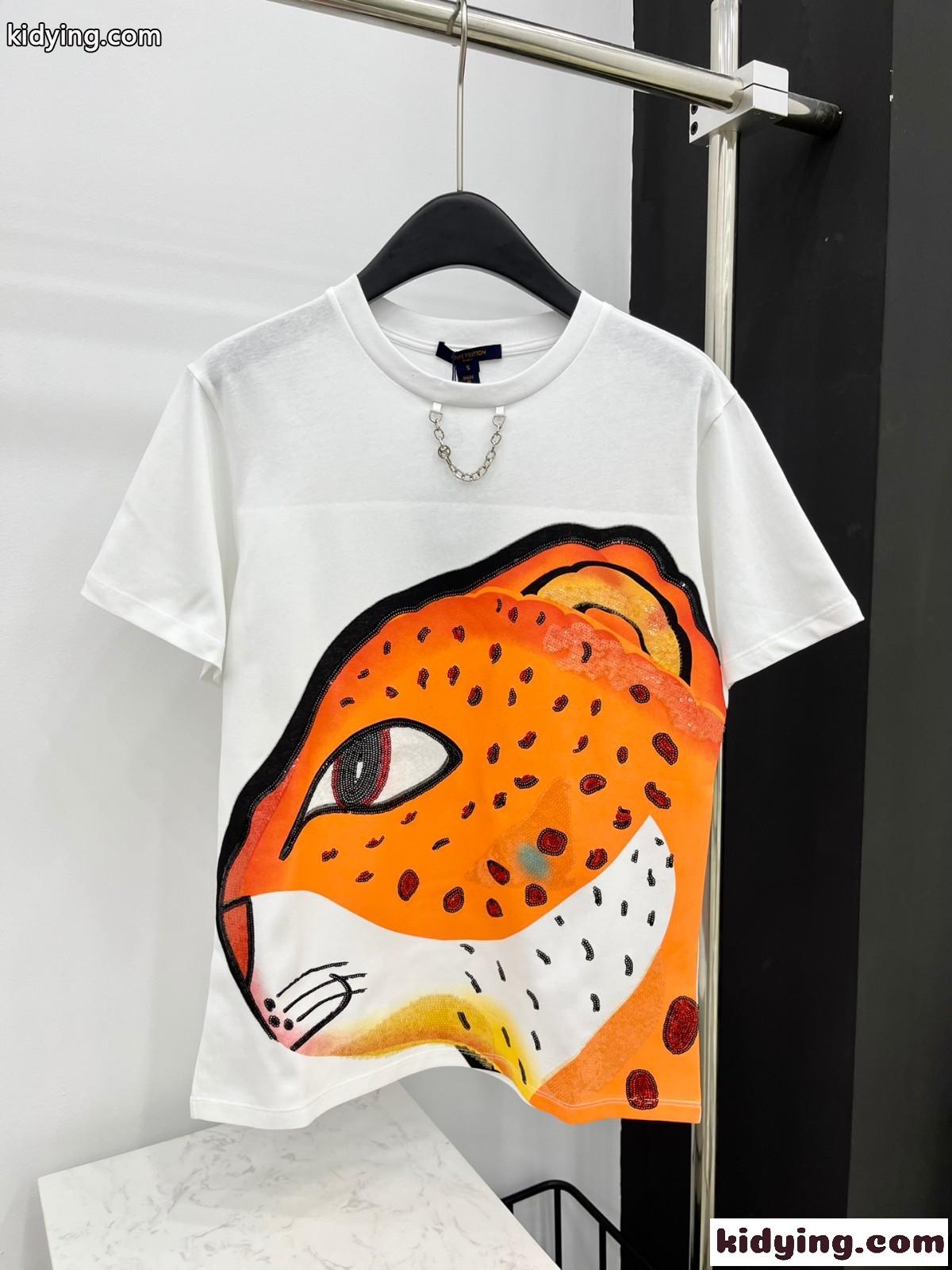 注目される ヒョウ柄 コットンTシャツ ルイ・ヴィトン 半袖Tシャツ コピー 人気-0