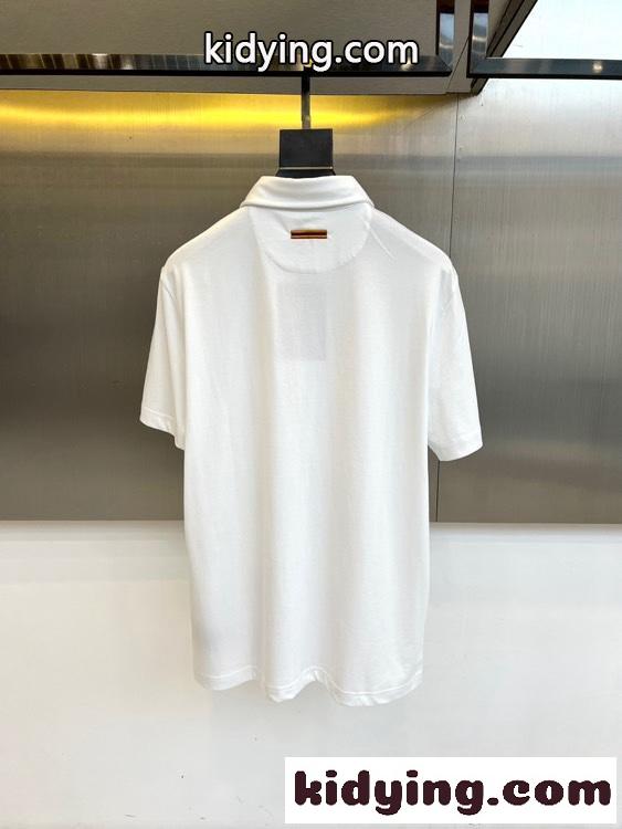 シンプル コットン 半袖ポロシャツ エルメネジルド・ゼニア Tシャツ 偽物 ホワイト-3
