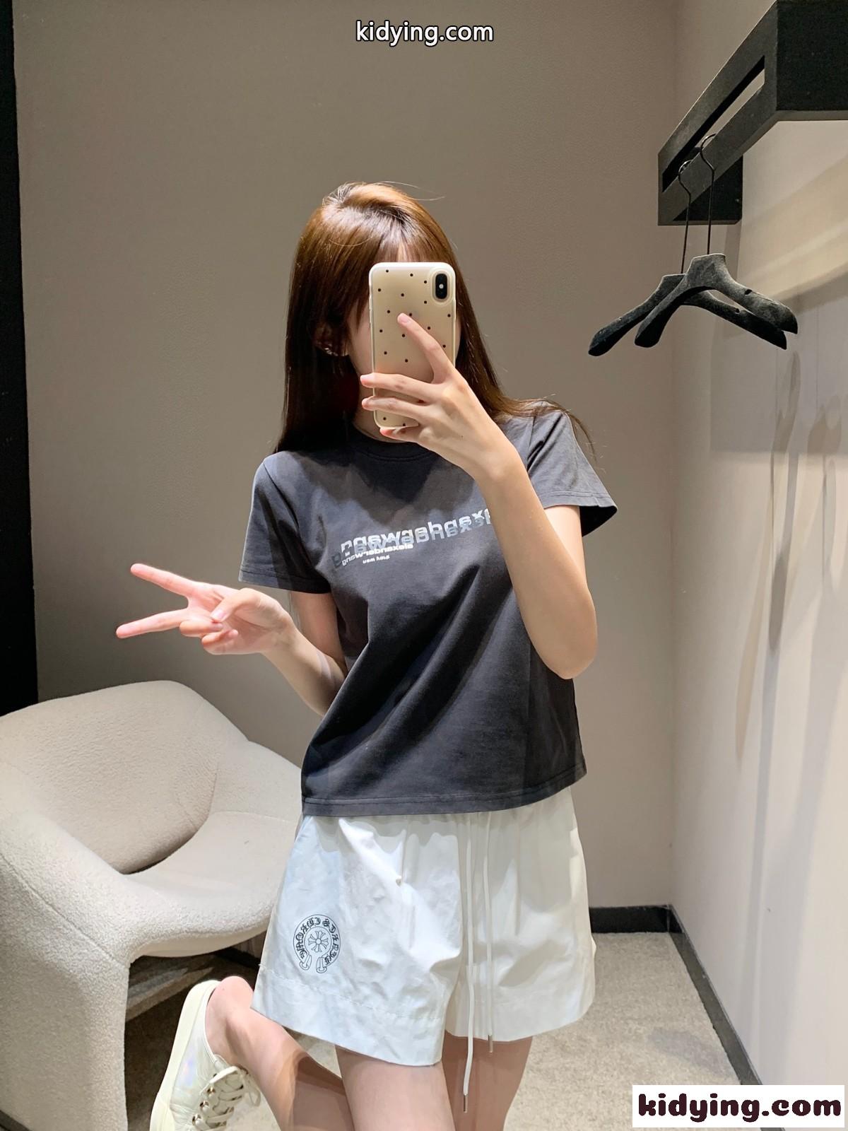 コンパクト ロゴ入り 半袖Tシャツ アレキサンダーワング Tシャツ コピー ブラック-0