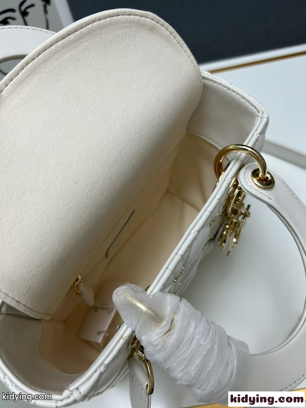 バタフライスタッズ カナージュ LADY DIOR スモール ハンドバッグ 偽物 ホワイト-4