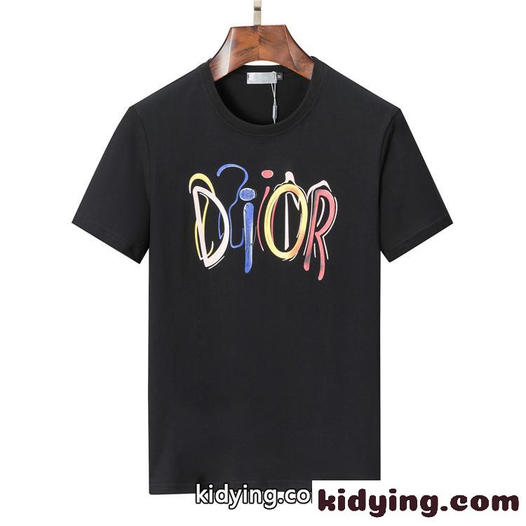 ベーシック ロゴ おしゃれ 半袖 クルーネック トップス クリスチャン・ディオール Tシャツ コピー 人気-1
