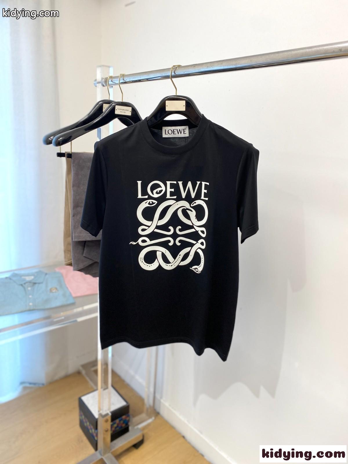 ロエベ Tシャツ 偽物 定番 ロゴ入り 半袖Tシャツ クルーネック ブラック-0