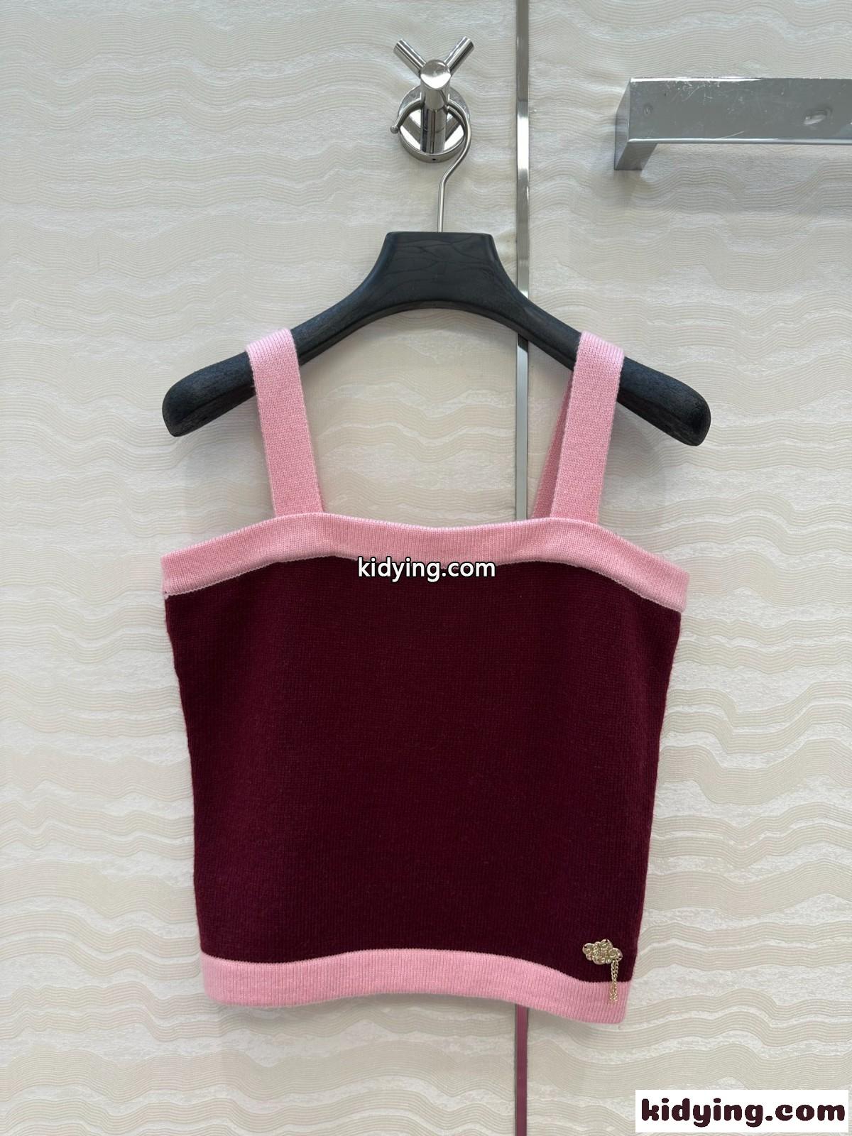 シャネル ニット コピー 可愛い 配色 カシミヤ タンクトップ ワイン-2