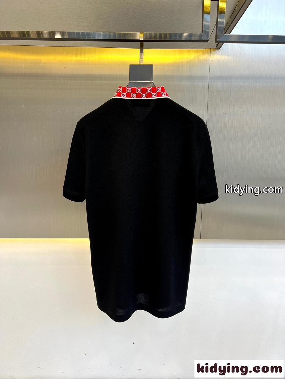 グッチ Tシャツ 偽物 上品 カジュアル コットンピケ 半袖ポロシャツ ブラック-3