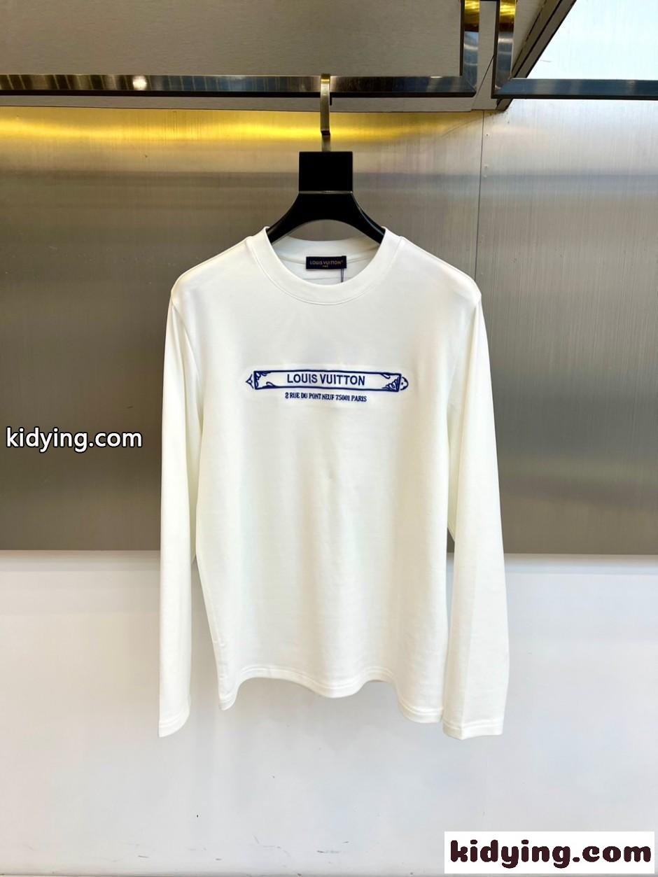 シンプル 洗練された ロゴ刺繍 長袖Tシャツ ルイ・ヴィトン Tシャツ 偽物 ホワイト-0