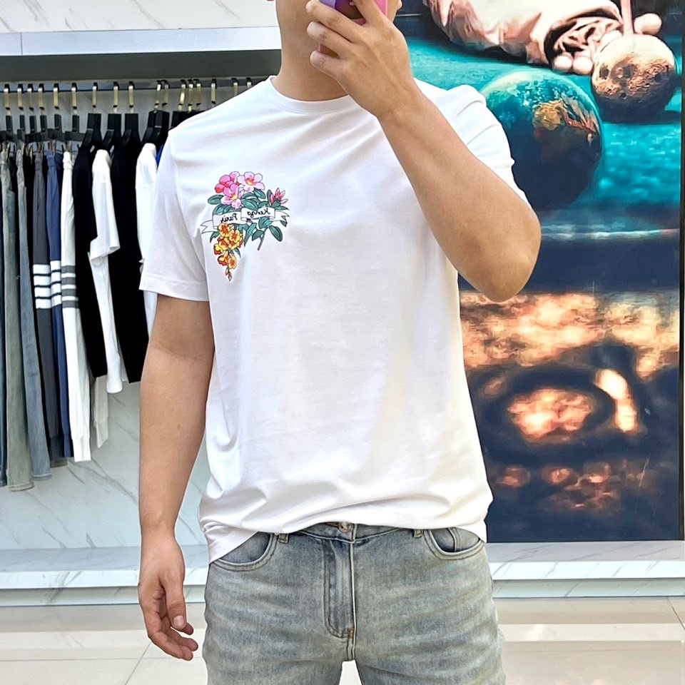 ALOHA FLOWER TATTOO プリント クルーネック ケンゾー Tシャツ コピー ホワイト-2