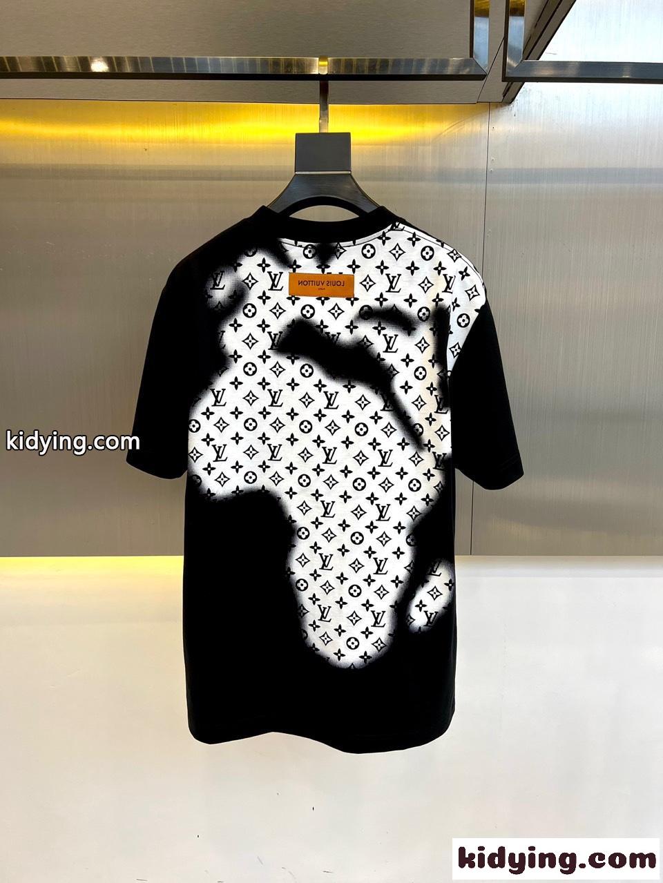 おしゃれ プリント クルーネック ルイ・ヴィトン 半袖Tシャツ コピー ブラック-3