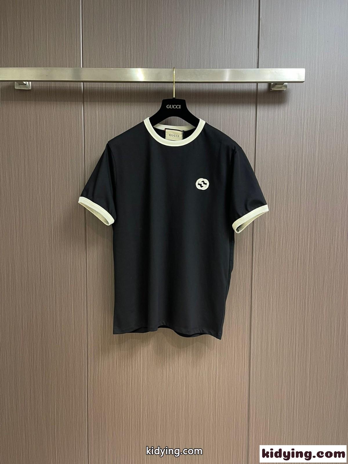 カジュアル シンプル クルーネック 半袖Tシャツ グッチ Tシャツ コピー ブラック-0