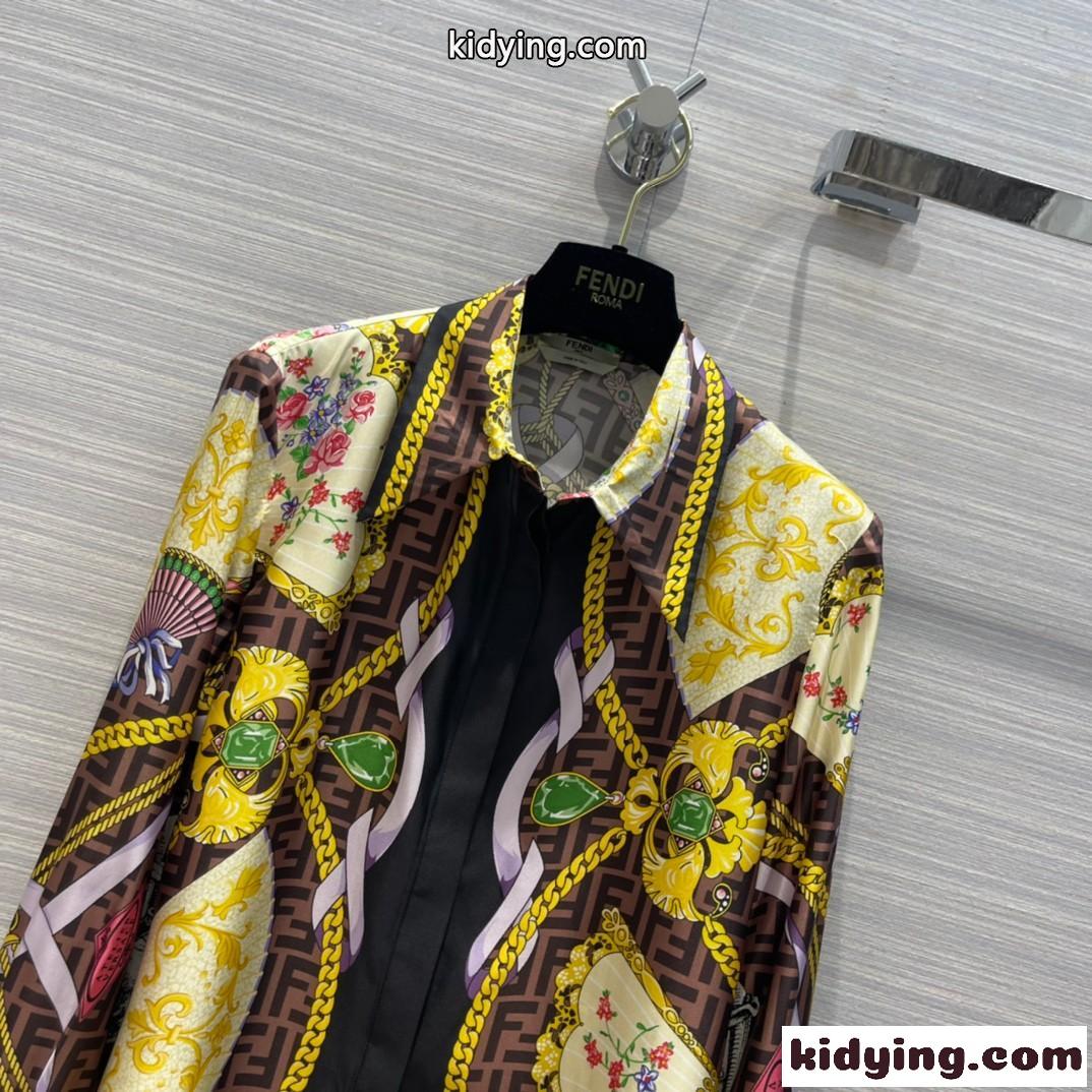 FENDI X VERSACE 22SS シルク フェンダーチェ 長袖 ロングシャツ フェンディ シャツ コピー-1