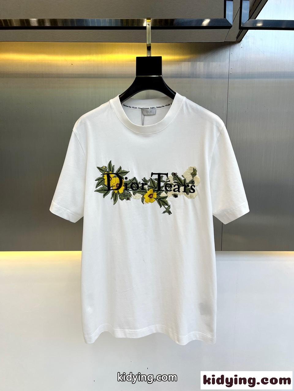 春夏 定番 刺繍 クリスチャン・ディオール Tシャツ コピー クルーネック ユニセックス-1
