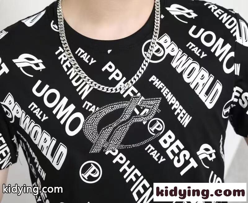 存在感アップ 総柄 プリント クルーネック フィリッププレイン 半袖Tシャツ コピー 薄手 快適 トップス-4