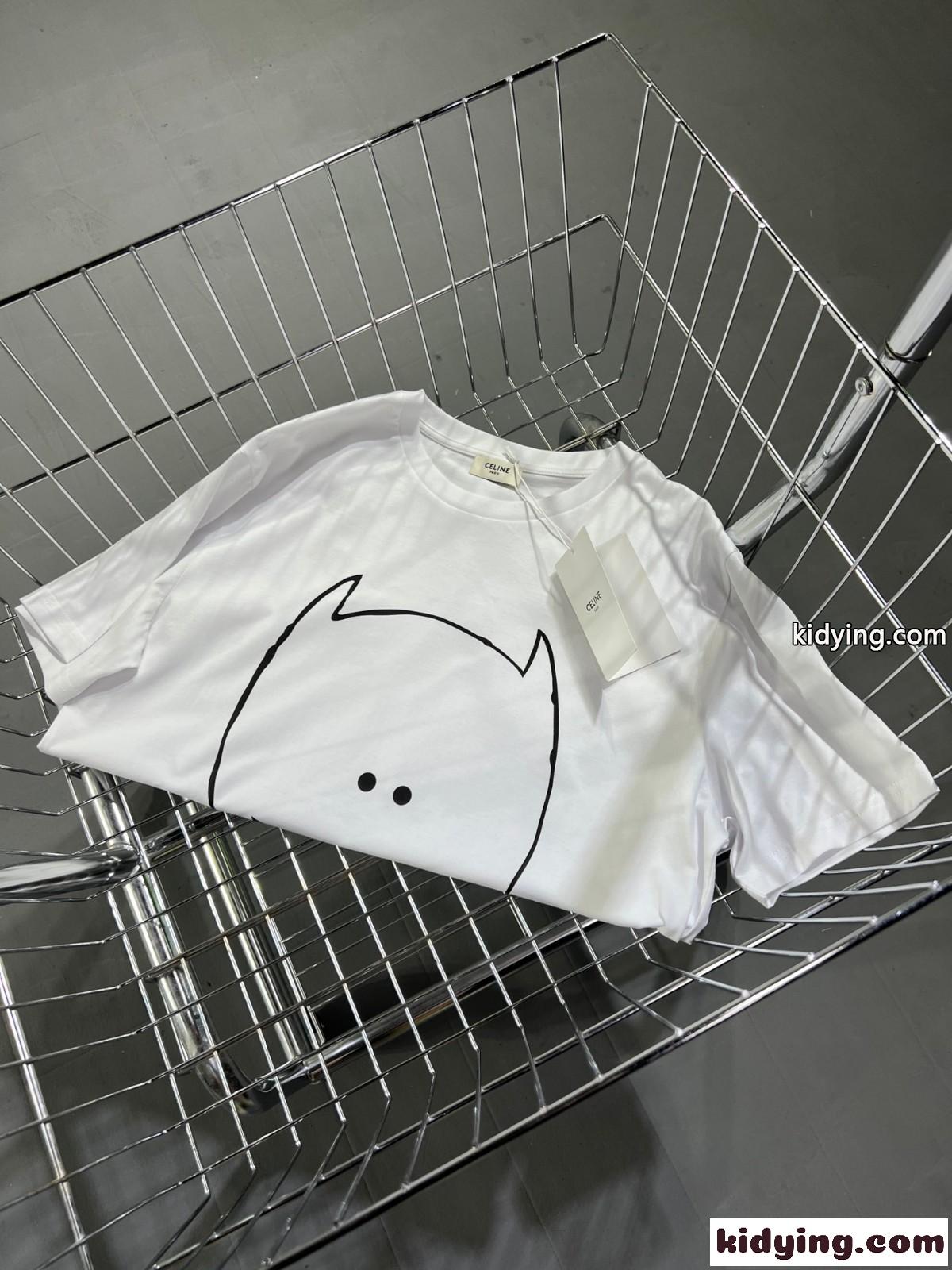 ユニセックス ルーズ 体型カバー プリント カジュアル 定番 セリーヌ tシャツ コピー クルーネック 半袖 トップス-2