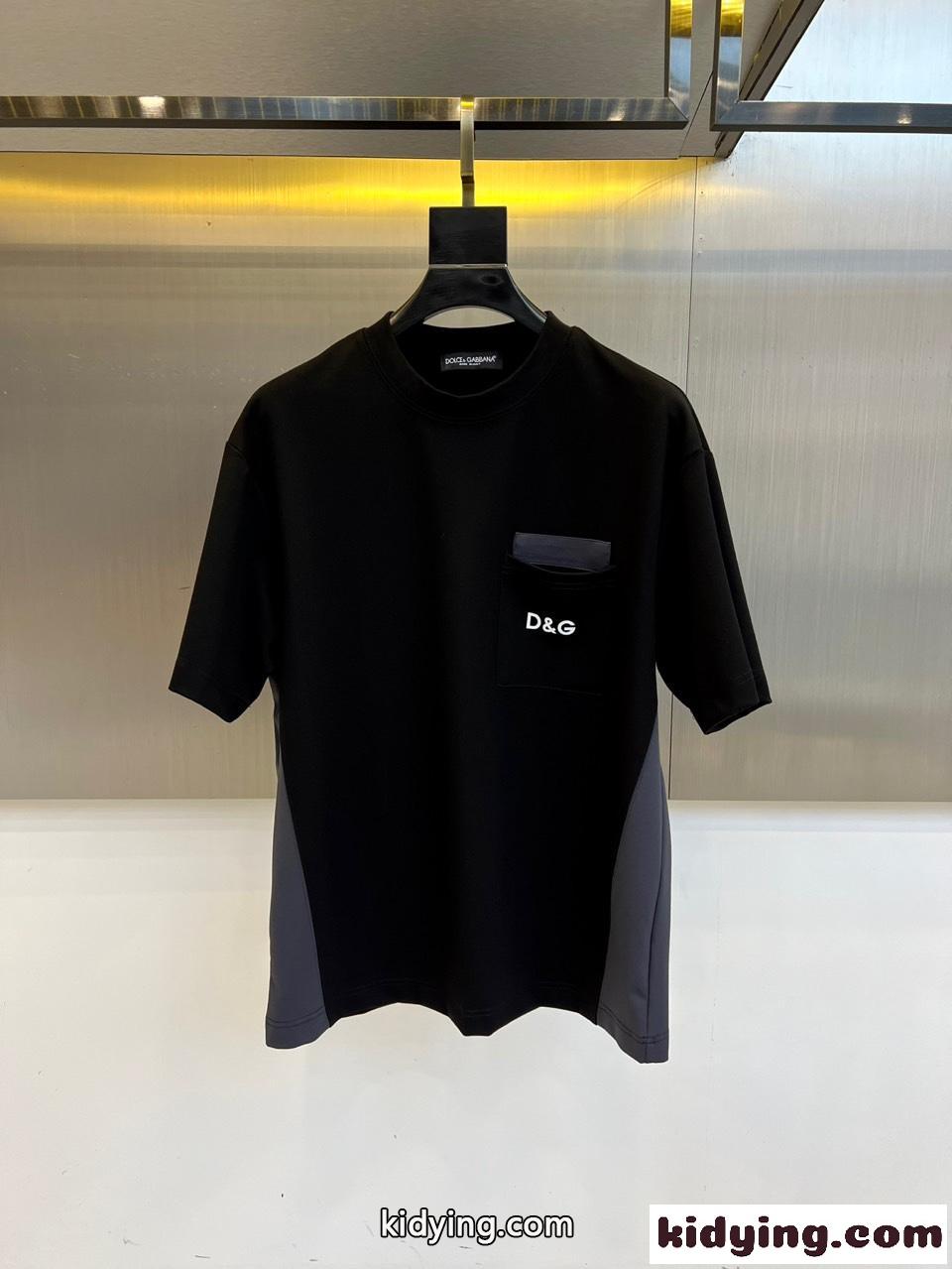 お洒落 切り替え コットン ドルチェ&ガッバーナ Tシャツ 偽物 半袖トップス ブラック-0