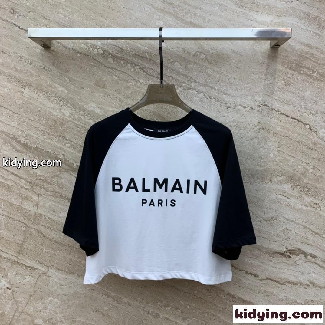 カジュアル ロゴプリント バルマン Tシャツ コピー コットン 半袖Tシャツ-0